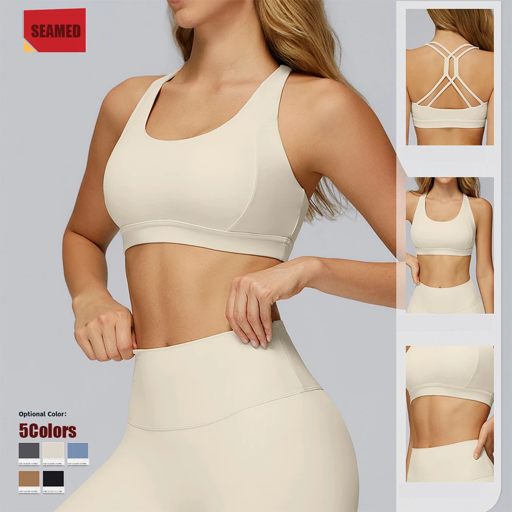 Custom Breathable Butt Lifting Soft Women Backless Sports Bra Square Neck Padded Low-Impact Yoga Crop Top With Built-In Bra