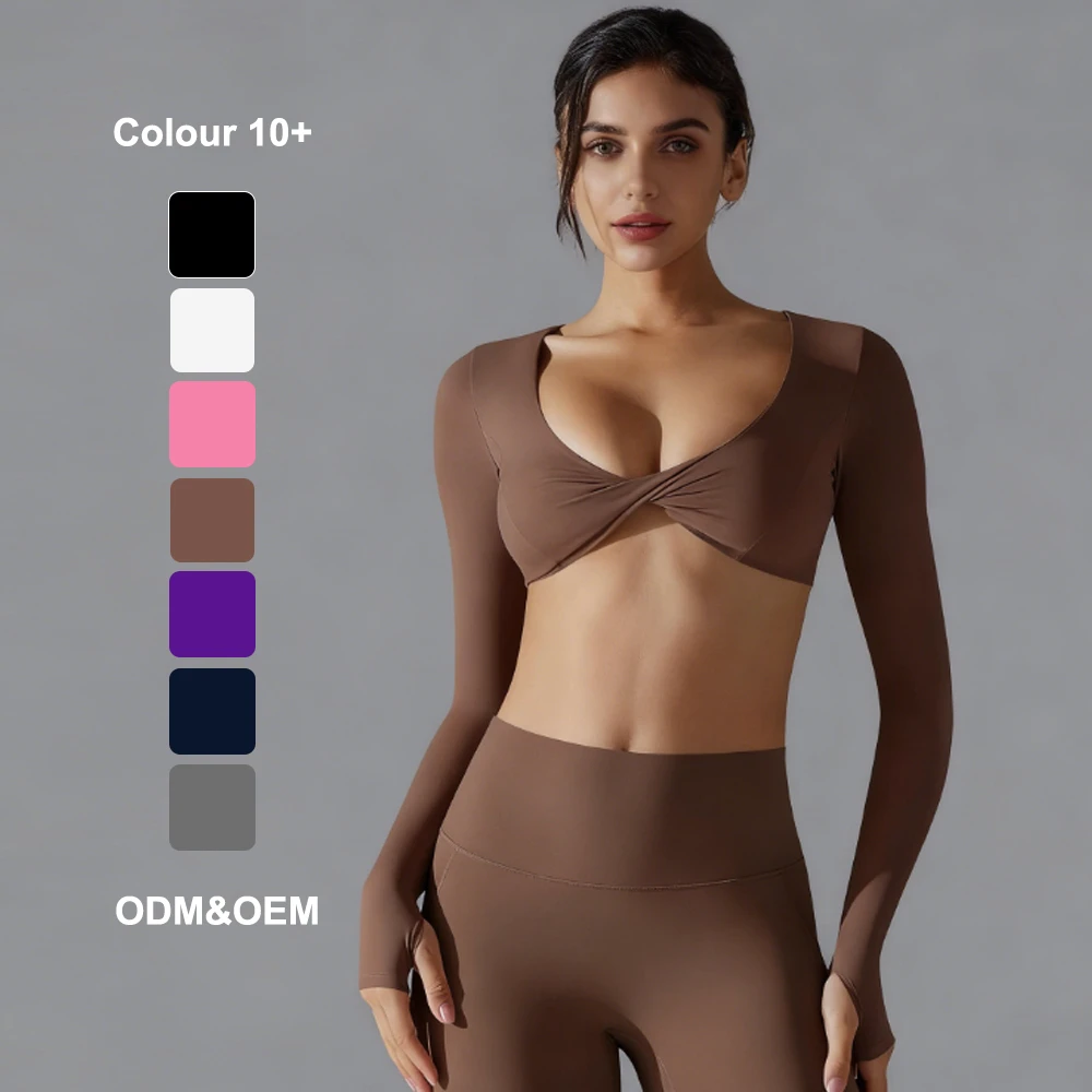 Hot Selling Sexy Long Sleeve Lightweight Sports Top Gym Wear Yoga Top Shapewear Women Breathable Seamless Quick Dry SKINNY Fit