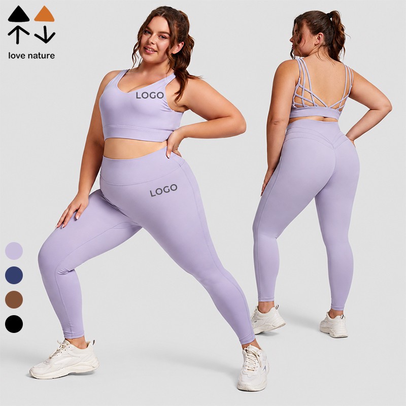 Women Plus Size Brushed Naked Feel Yoga Set High Stretch Shockproof Sports Bra Tummy Control Leggings Gym Activewear Set
