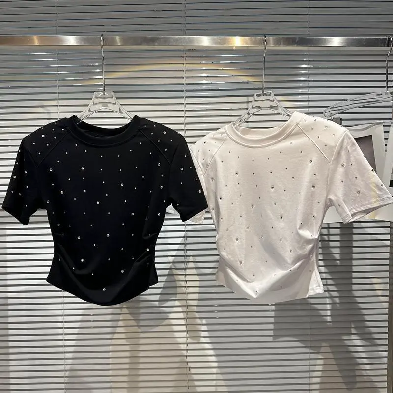 Boutique Wholesale 2025 Summer New Fashionable Retro Round Neck Slim Fit Short Women's T-shirt