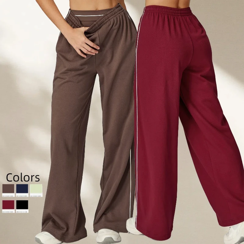 Yimo Women High Waist Straight Leg Yoga Leggings Lady Loose Quick Drying Sport Pants Female Wide Leg Solid Color Gym Pants