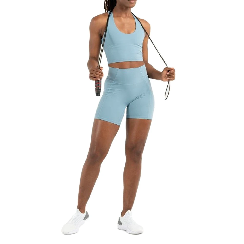 High Quality Breathable Comfortable Stretch Solid Yoga Shorts Set Customized Logo Printing Eco-Friendly Fitness Clothes Women 2