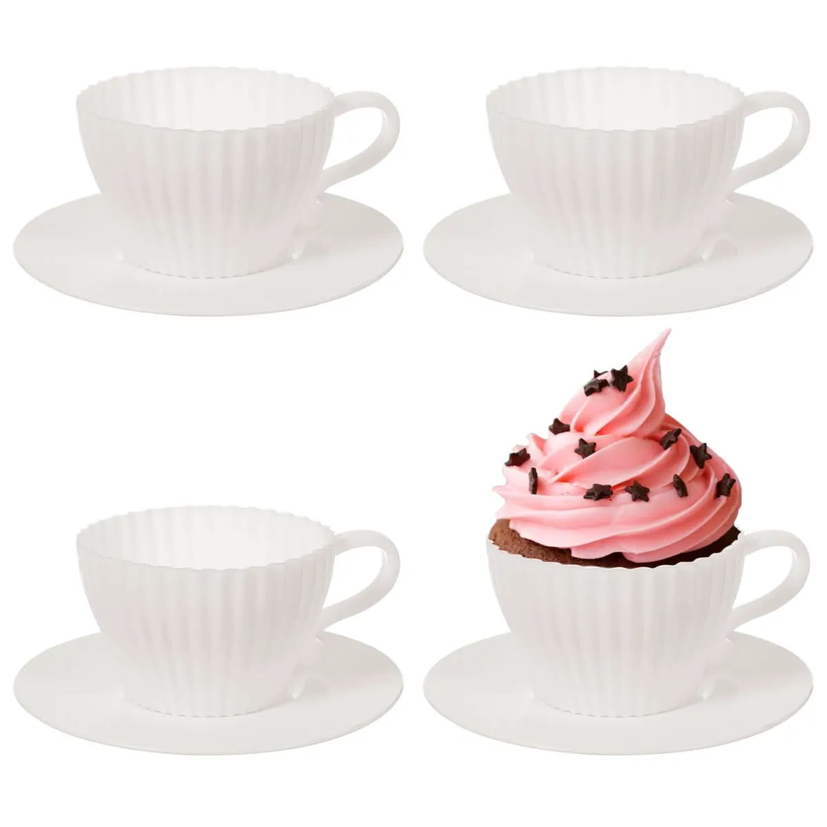 Silicone Cupcake Liners for Tea Parties Set of Cupcake Teacup Muffin Pie Cups Chocolate Silicone Molds
