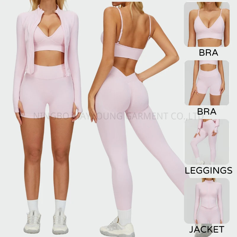 Women's 4-Piece Sportswear Set Slim Beauty Back Halter Bra Short Yoga Outfit Outdoor Running Gym Fitness Winter