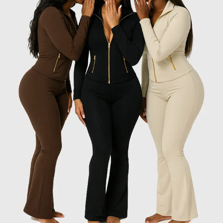 Trending Fitness Wear Women Seamless Yoga Set Scrunch Butt Lifting Leggings Full Zip Jacket Athleisure Set Custom Logo