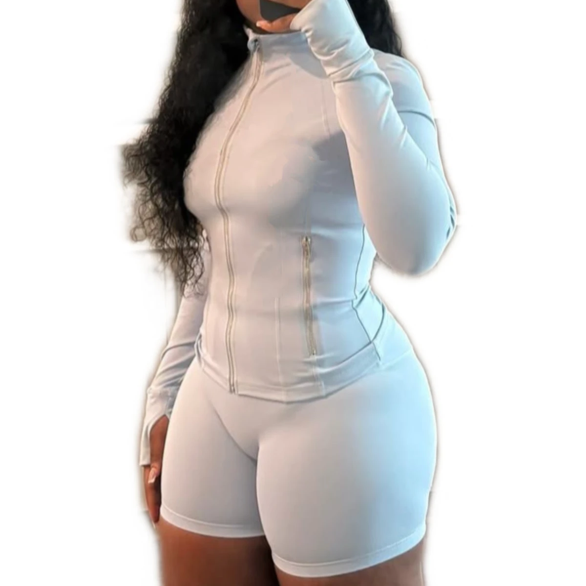 Two Piece Yoga Set Gold Zipper Jacket High Waist Shorts Sets Workout Yoga Clothes Sportswear Biker Shorts Gym Wear Women Sets