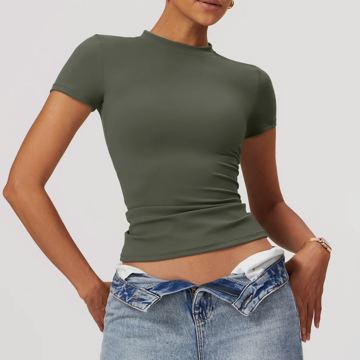 Women's Quick-Dry Yoga Short Sleeve T-Shirt Fitness Top Pullover for Outdoor Running and Sports