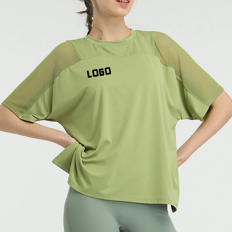 Aoyema Women's Sports T-Shirt Quick-Drying Mesh Yoga Apparel Large Size Loose Running Blouses Short Breathable Sustainable