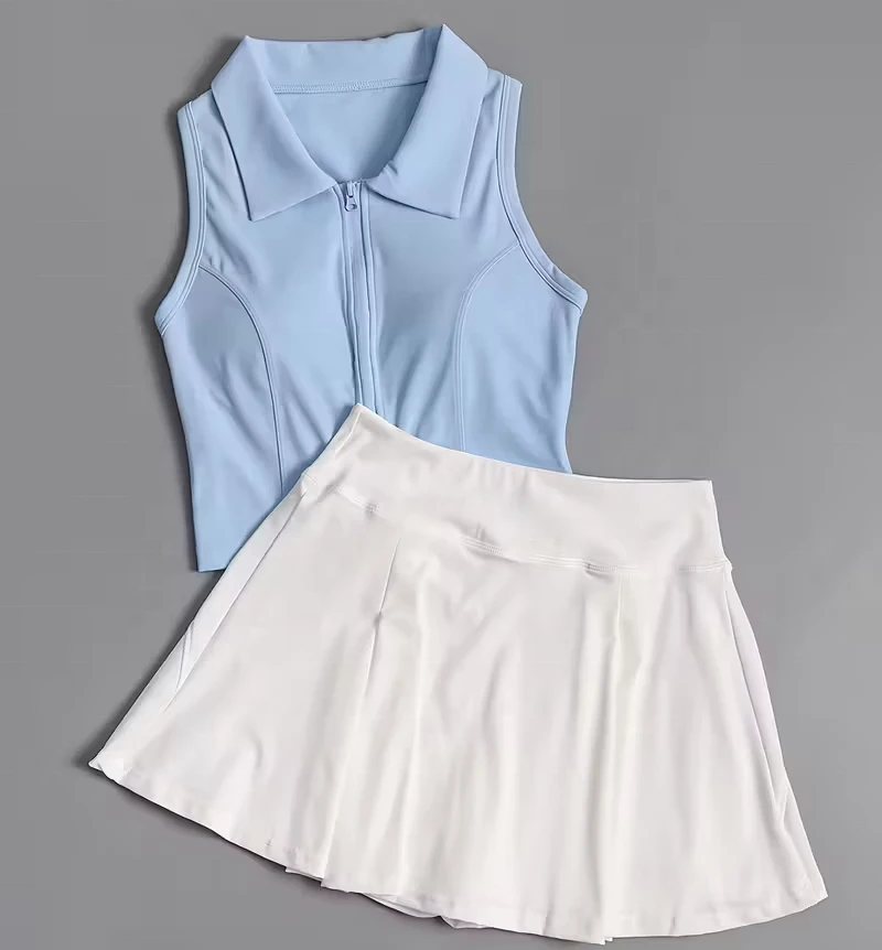 Summer Cute Fashion Sports Fitness Sleeveless Skirt Outdoor Running Tennis Skirt 2 Pieces Set Casual Sports Yoga Suit Set