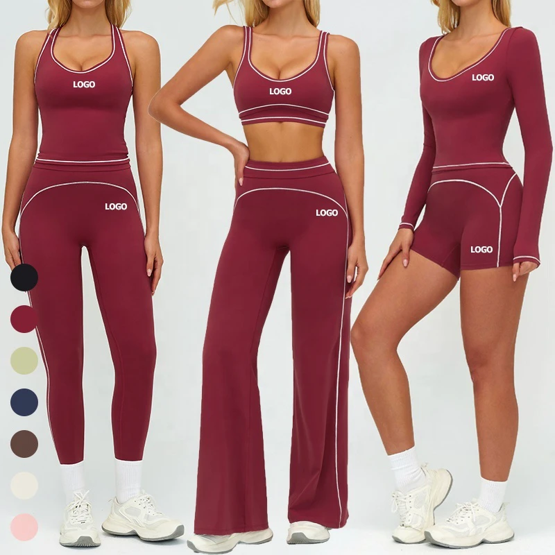 Women's High Quality Color Blocking 6 Pieces Free Matching Yoga Set Breathable Fitness Workout Outfit Activewear Gym Sports Suit