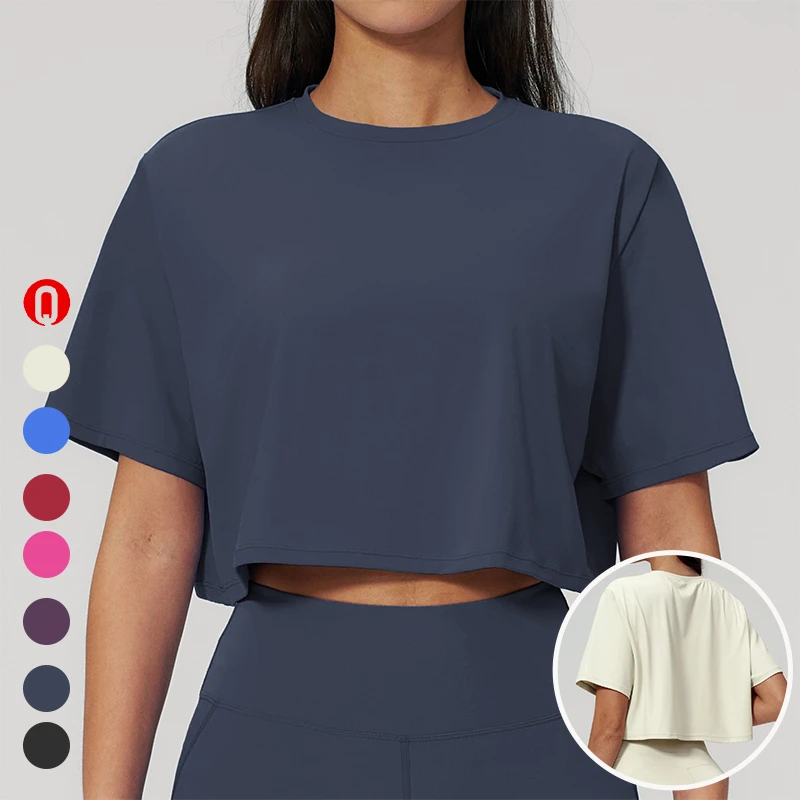 Women's Crew Neck Short Sleeve Running Gym Fitness Casual Sportswear Yoga Workout Top Yoga Loose Fit Cropped T-Shirt for Women