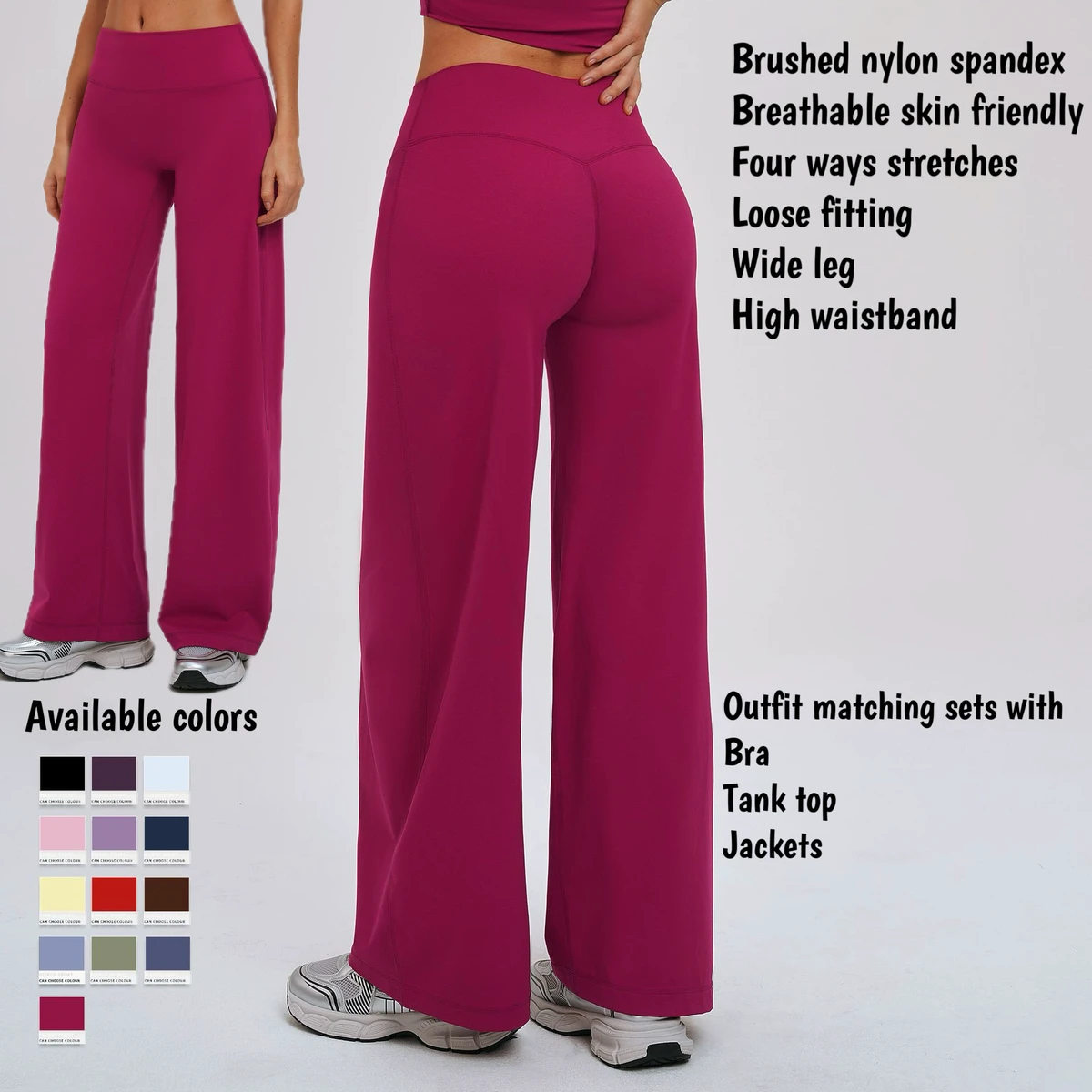 High Waist Solid Breathable Anti-Slip Down V Shape Back Hip Wide Leg Legging Yoga Outdoor Open Leg Straight Oversize Fit