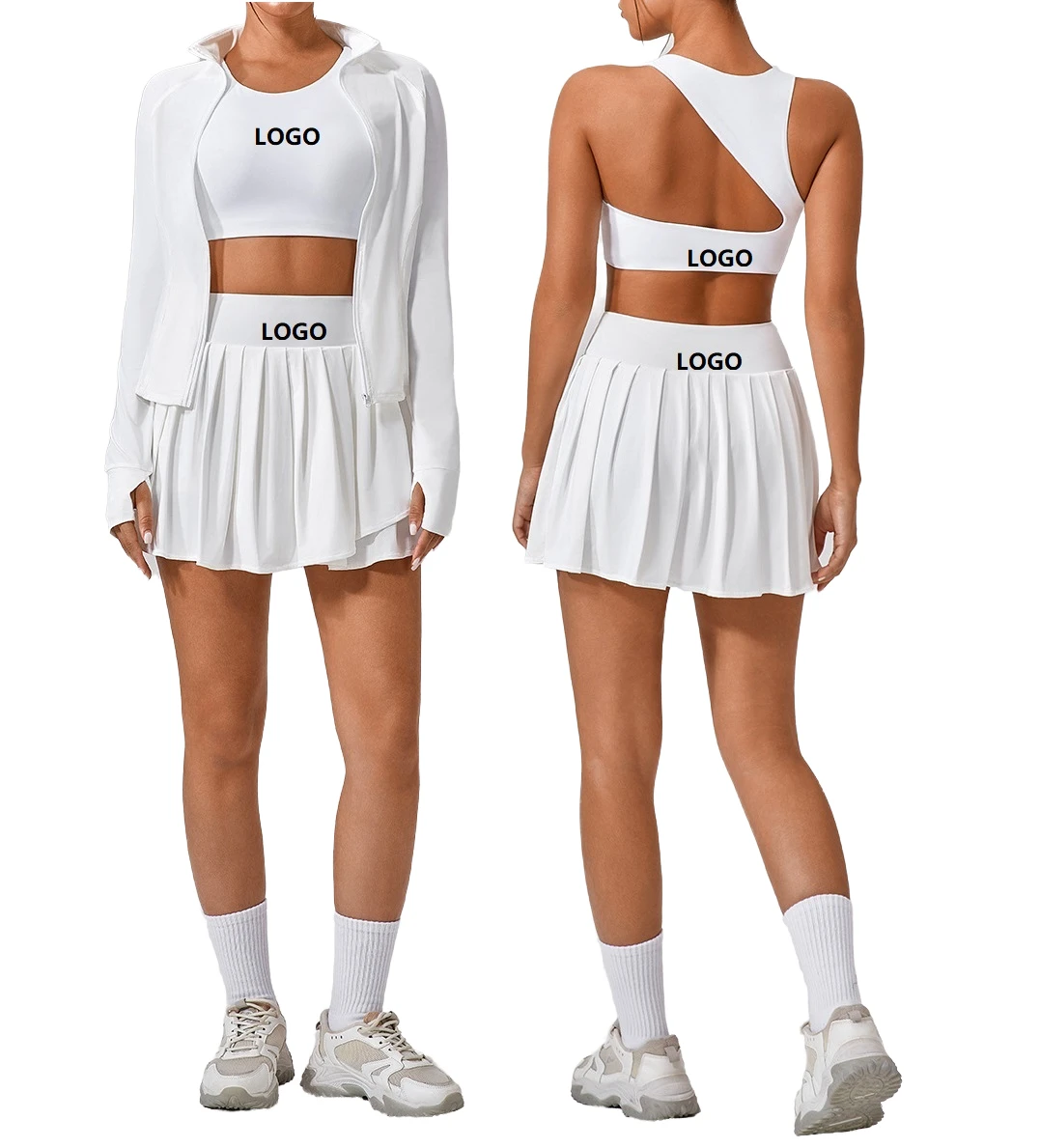 Women's Yoga Suit Set Outdoor Sports Running Suit for Women Slim Fit Elastic Yoga Fitness Pleated Skirt Tennis Wear 3 Pieces