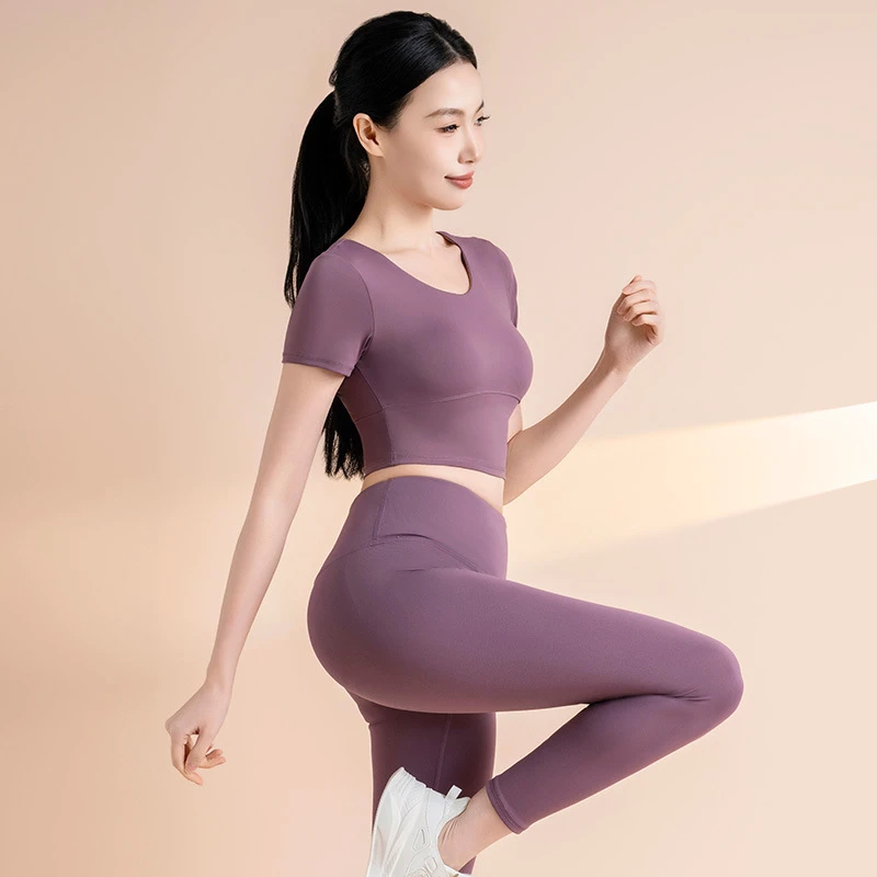 Women's Notion Quick-Dry Fitness Sports Yoga Top Cross Back V-neck Slim Fit Short Sleeve Shirt Chest Pads Spandex/Polyester