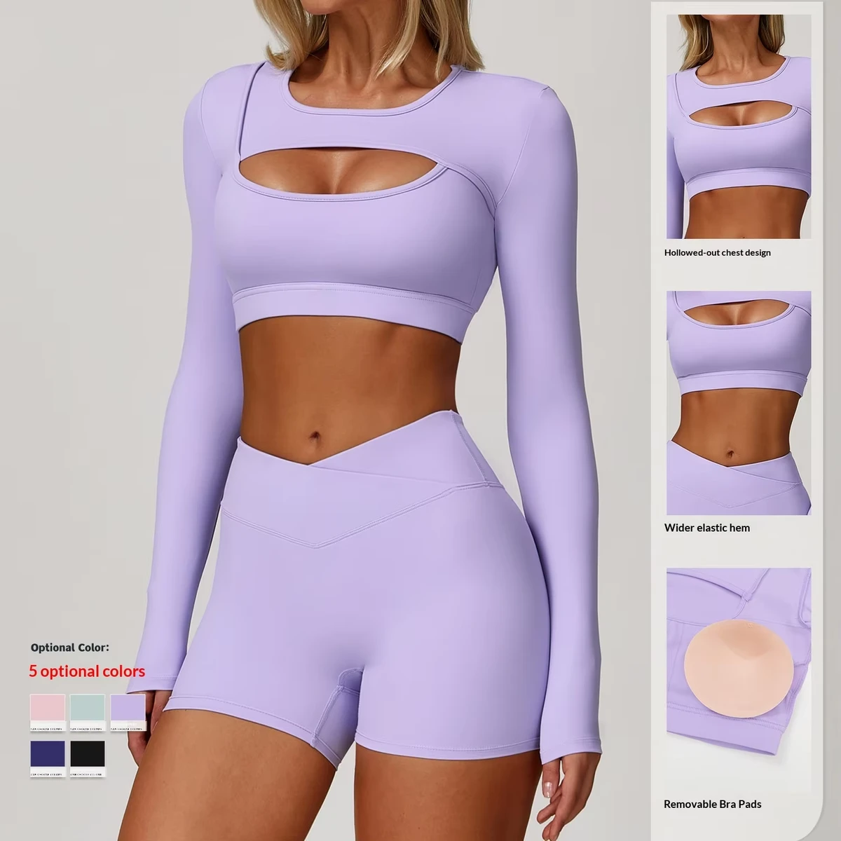 Cross-Border Bare-Feel Tight Yoga Long-Sleeve Shockproof Sports Hollow Spandex/Nylon Sweat-Wicking T-Shirt Running Top