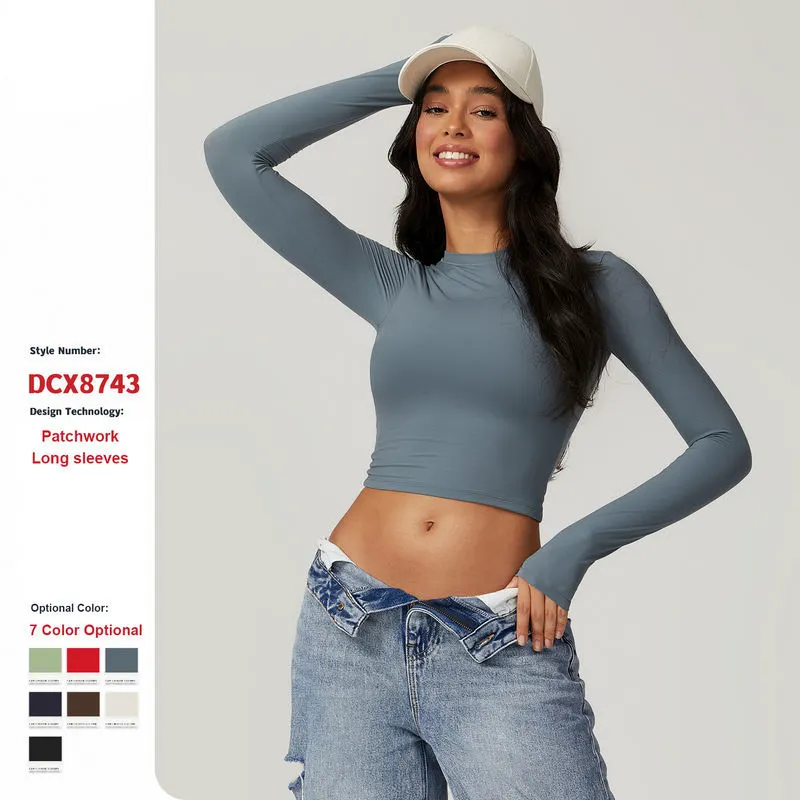 JY Tight Sports T-Shirt Quick-Drying Workout Long Sleeves Pilates Running Yoga Wear Sports Fitness Long Sleeve Top for Women