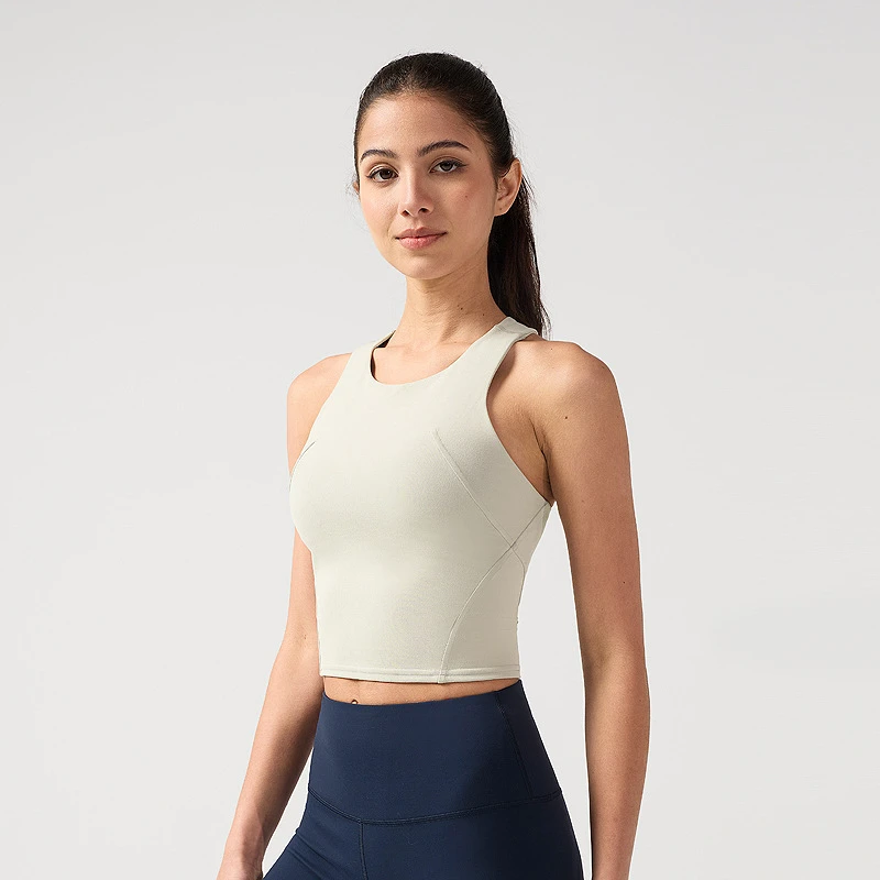 Women's I-Back Sports Tank Top with Built-in Bra, Round Neck, High-Impact Support & Lift Yoga Fitness Vest