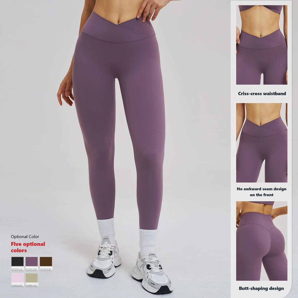 XW-ECK5544-1 Women's Sporty Criss Cross Waist Yoga Leggings Quick-Drying Breathable Butt Lifting Pants High Waist Running Tights