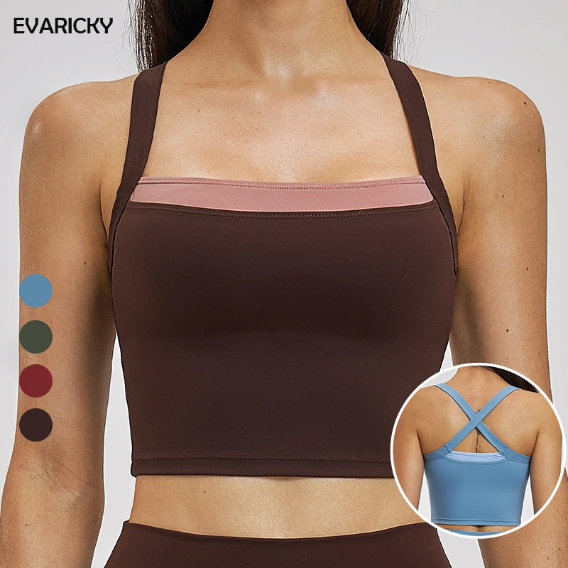 EVARICKY Wholesale Cross Back Quick-drying Workout Tops Gym Wear High Quality Women Contrast Color Running Fitness Yoga Tank Top