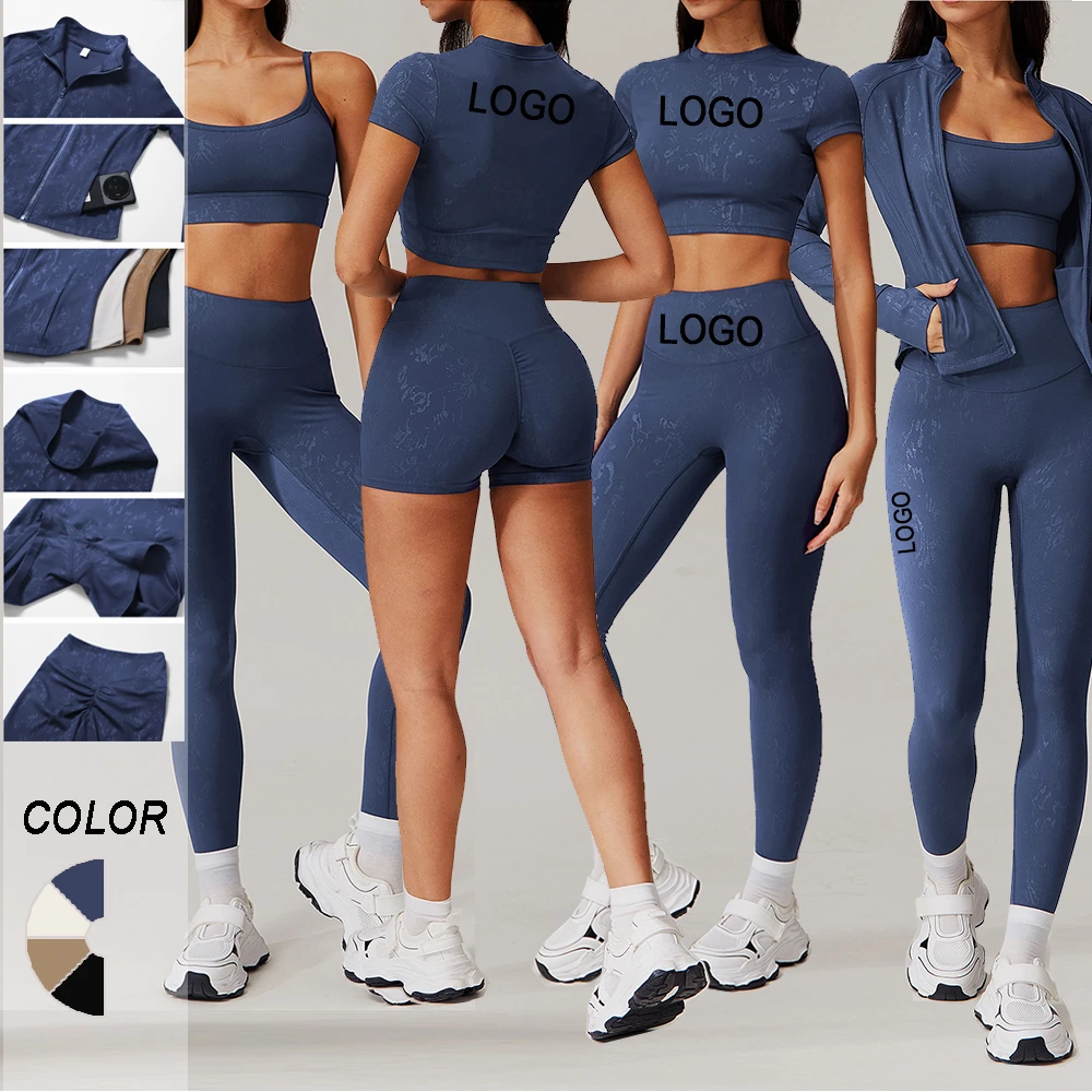 Yoga Wear 6 Pieces Gym Sports Jacket Set Workout Jogger Sweat Fitness Sets for Women