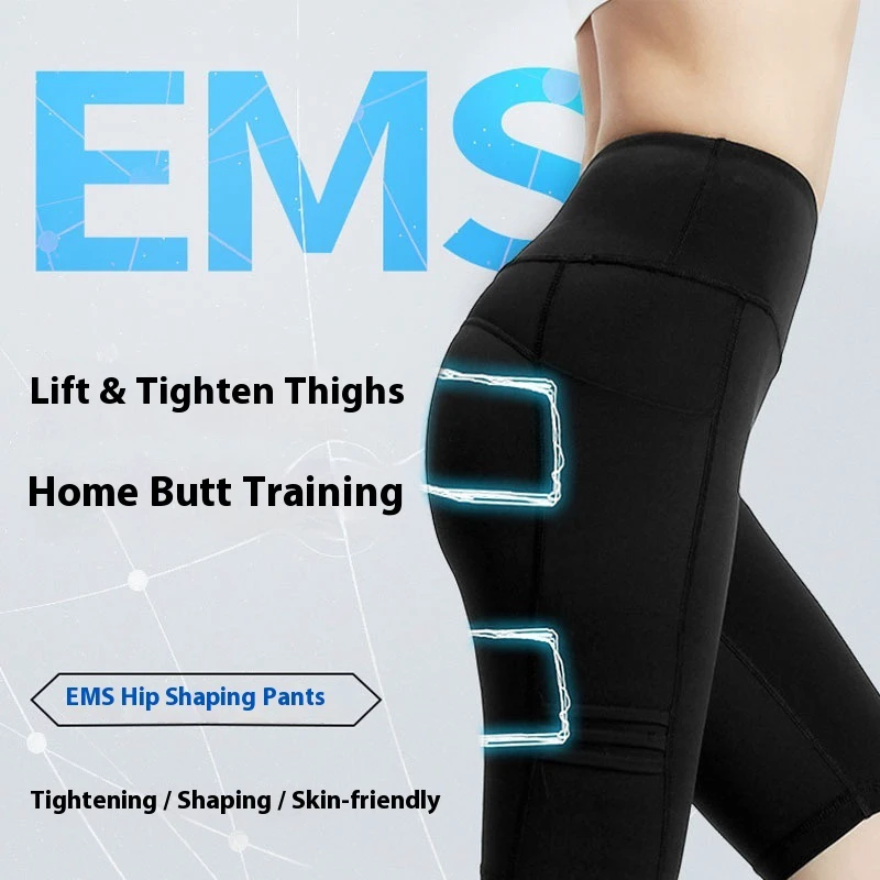 EMS Fitness Smart Belly Shaping Yoga Pants High Waist Elastic Waist Five-Point Hip Micro-Current Pulse Solid Pattern