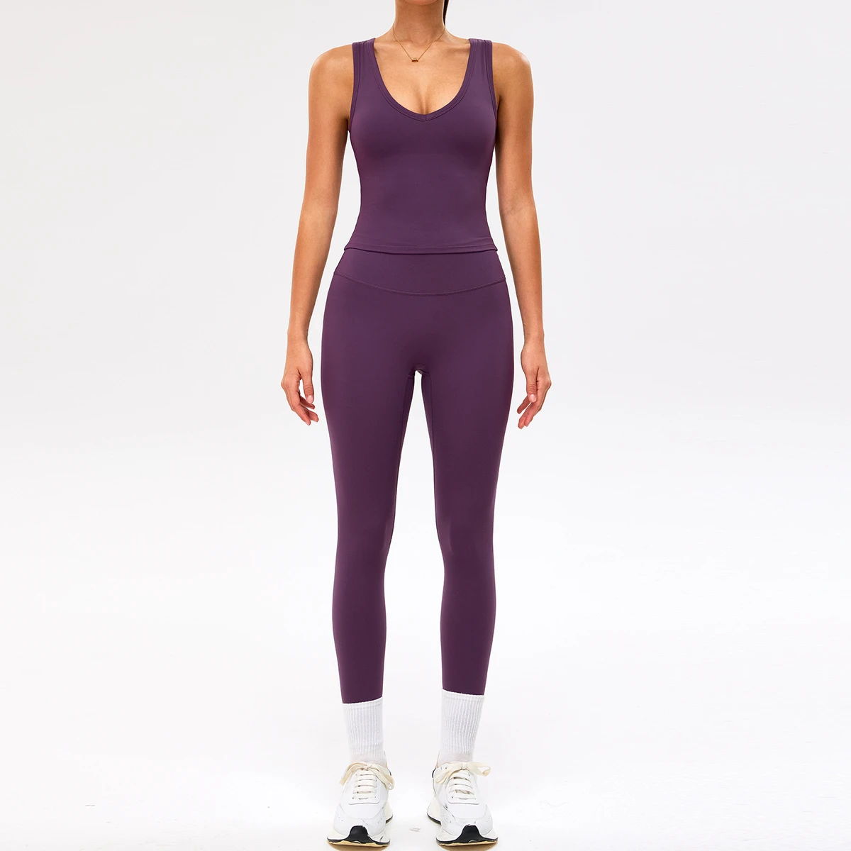 New Style Women's Plus Size Yoga Set High Waist V-Neck Tank Top & Leggings 2-Piece Active Wear Sports Gym Fitness
