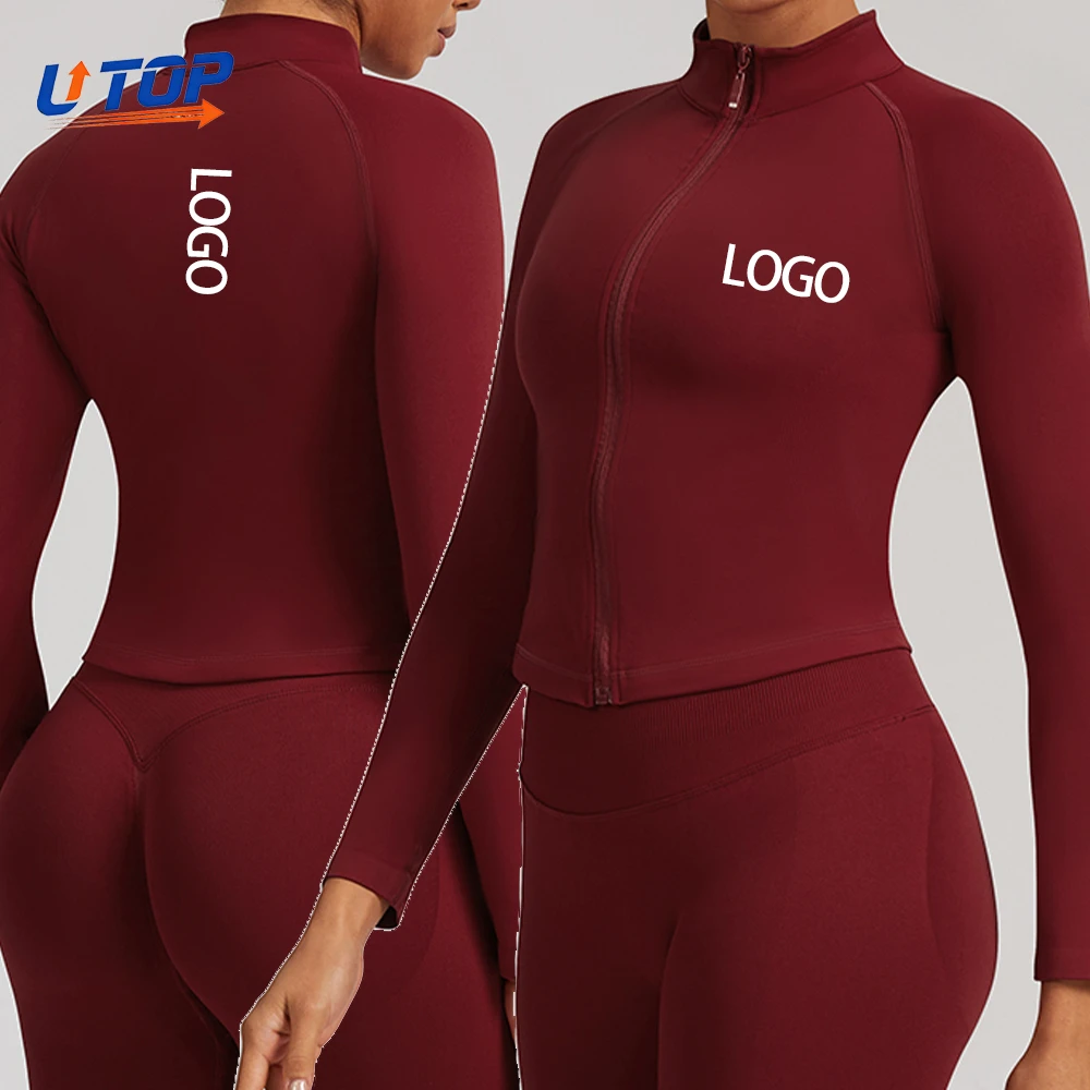High Quality Women's Breathable Quick Dry Seamless Full Zipper Tops Four-Way Stretch Lightweight Yoga Jacket for Sports Nylon
