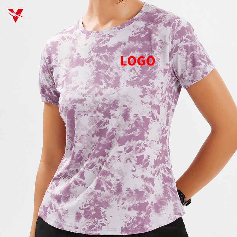 Wholesale Women Breathable Short Sleeve Gym Workout Crop Top Quick Dry Casual Tee-shirt Sport Pour Sports Gym Yoga Tees 2136