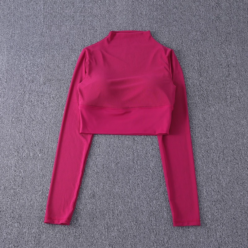DK25068 Women's All-In-One Cup Fitness Tops Long Sleeve Mesh Yoga Clothes With Quick-Drying Sports Bra for Running & Fitness