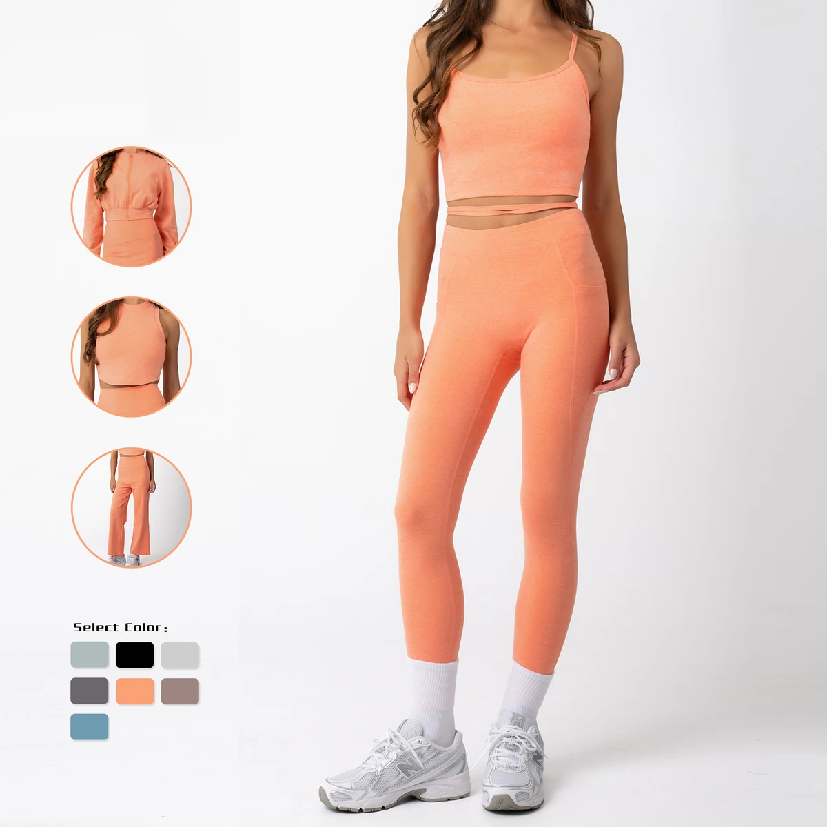 Latest Five Pieces Suit Women Gym Yoga Apparel Jacket Top Adjustable Straps Bra Vest Sleeveless Tights Leggings Pockets Pants