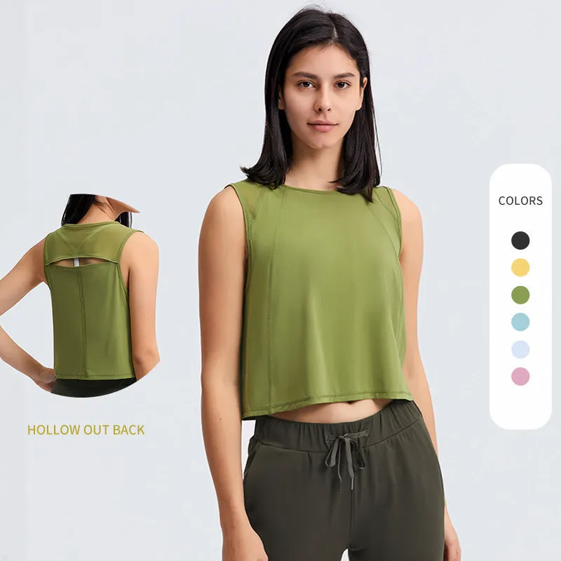 YISHENHONSummer Sportswear Crop Top Spandex Fit Yoga Short Shirts Activewear Workout Mesh Breathable Yoga Tank Top for Woman