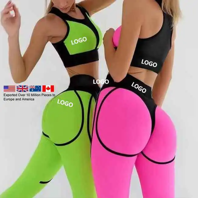 NEW Women Fitness Sportswear Workout Clothing Peach Hip High Waist Two Pieces Gym Leggings Yoga Set 2025