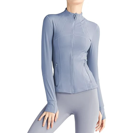 Women's Custom Full Zip Slim Fit Gym Yoga Sports Jacket Breathable Workout Top for Fitness & Running Zip Sleeve Design