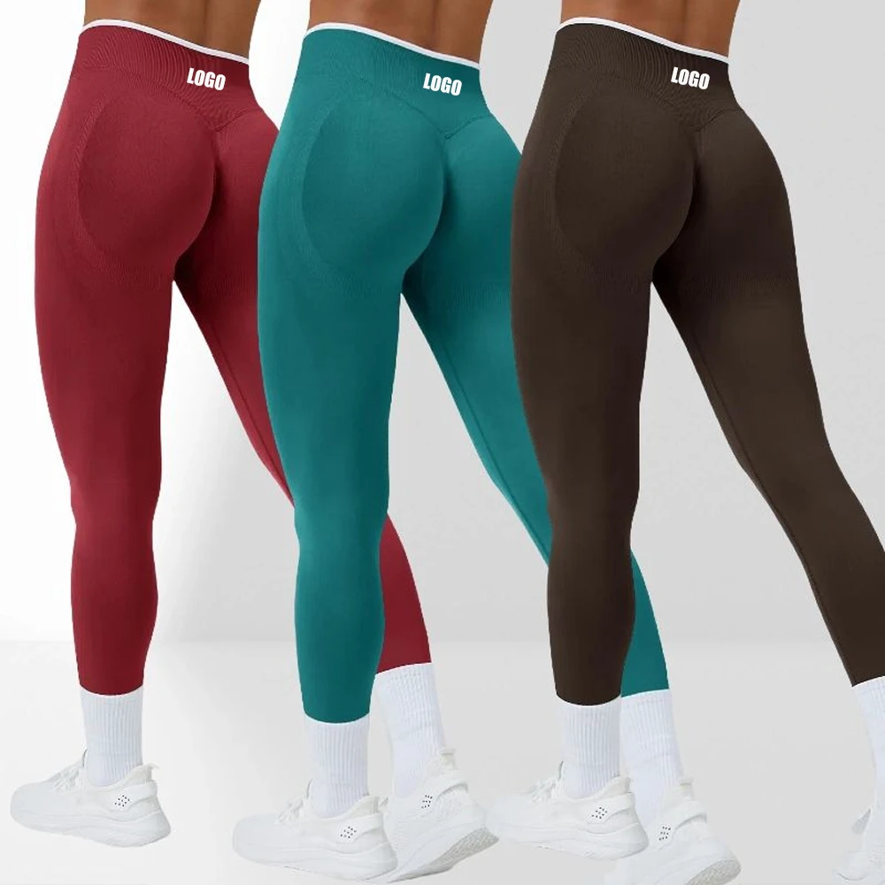 Butt Lift Soft Breathable Sportswear V-Waistband Seamless Scrunch Butt Yoga Leggings High Waist Gym Fitness Leggings For Women