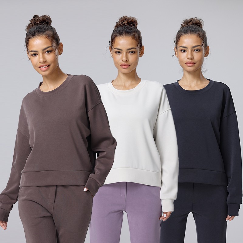 Women's Plus Size Modal Fabric Long Sleeve Crew Neck Yoga Gym Top Breathable Seamed Solid Pattern 300g Fabric Weight