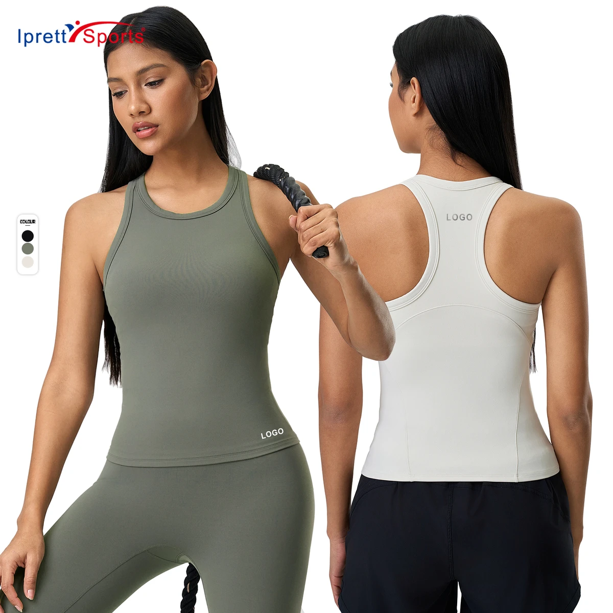 Classic Racer Back Athletic Crop Tank Tops With Pads Round Neck Gym Fitness Yoga Vest Women Sport Running Tank Tops
