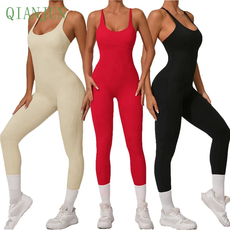 Hot Selling New Style Women's Sexy Cross-Back V Neck Fitness Sports Jumpsuit Gym Fitness Training Tight Fitting Yoga Bodysuit