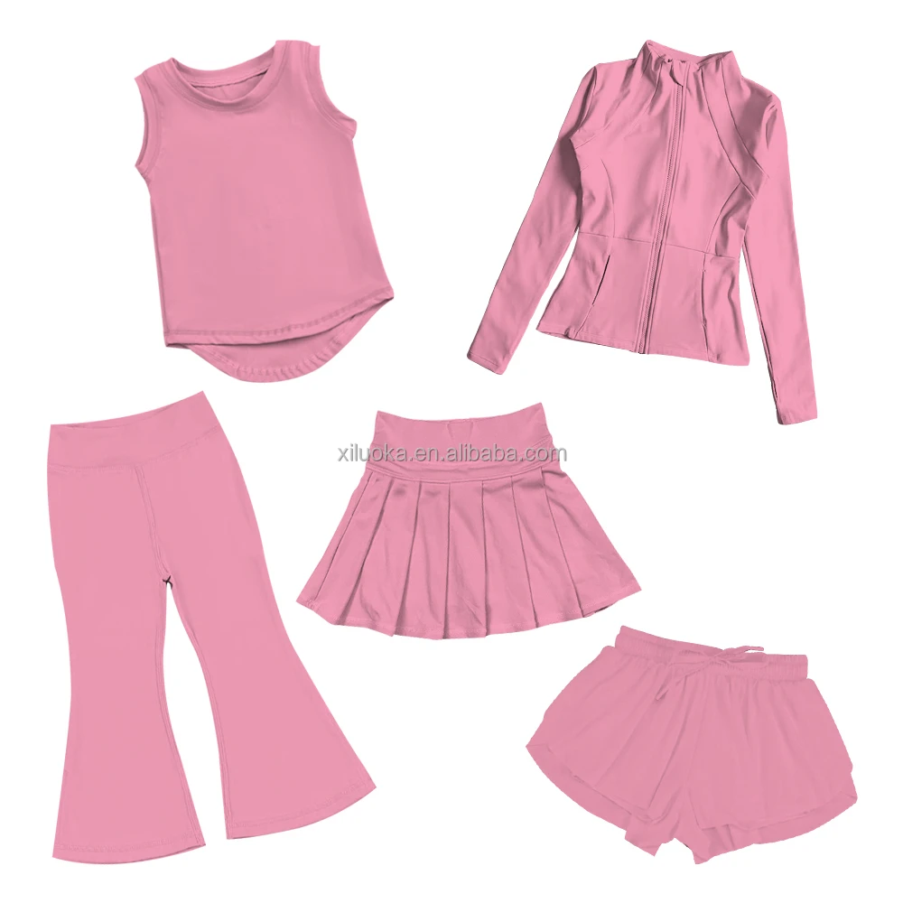Wholesale Breathable Customized Color Yoga Pants For Girls Kids Flare Leggings With Jackets Little Girls Sports Outfit Sets