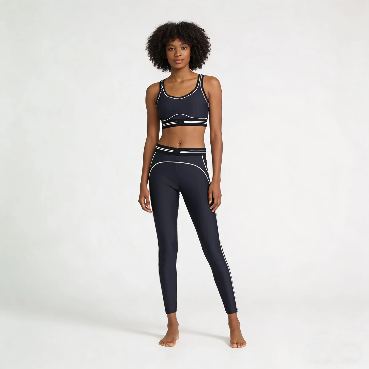 Contrast Color Yoga Set Women Two Shoulder Strap Sportswear Outfit High Waist Fitness Activewear Gym Suit