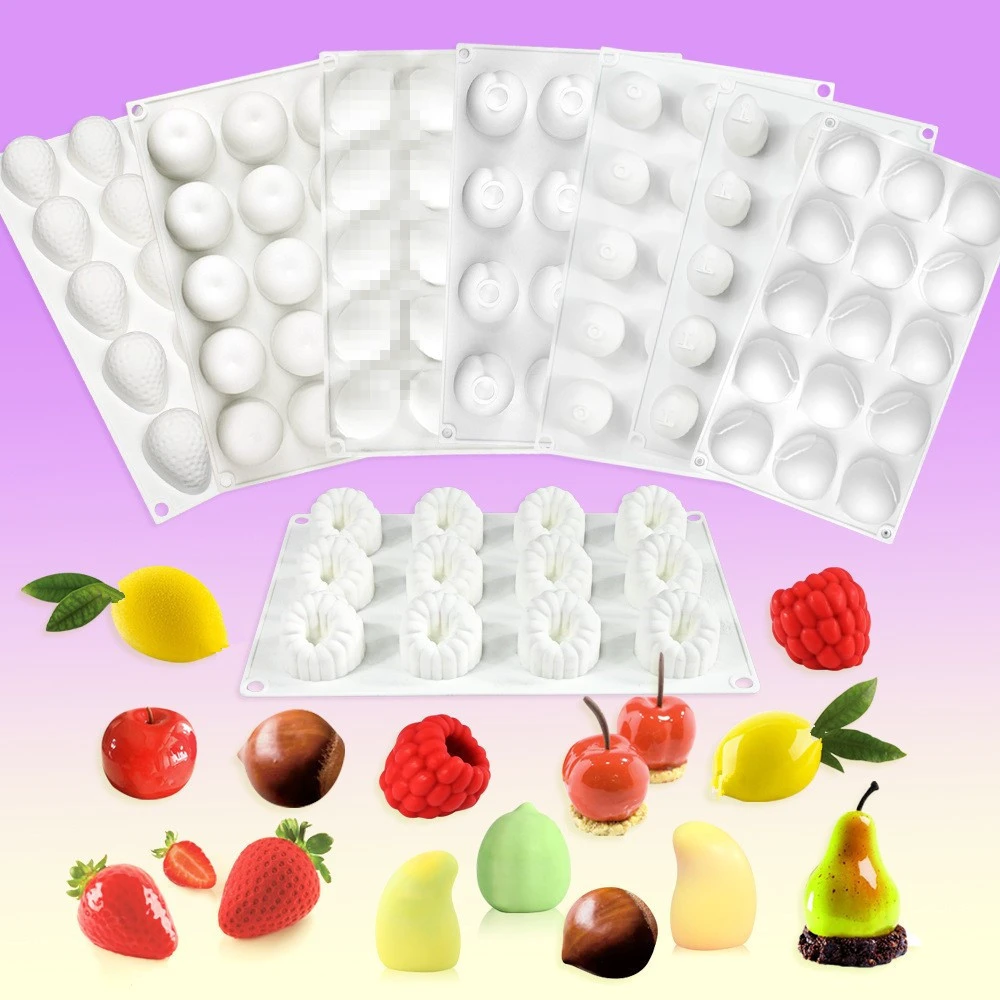 15cavity Fruit Shaped Ice Cream Pops 3D Silicone Mold Raspberry Chocolate Mould Mango Fondant Candle Mold Pastry Cake Decorating