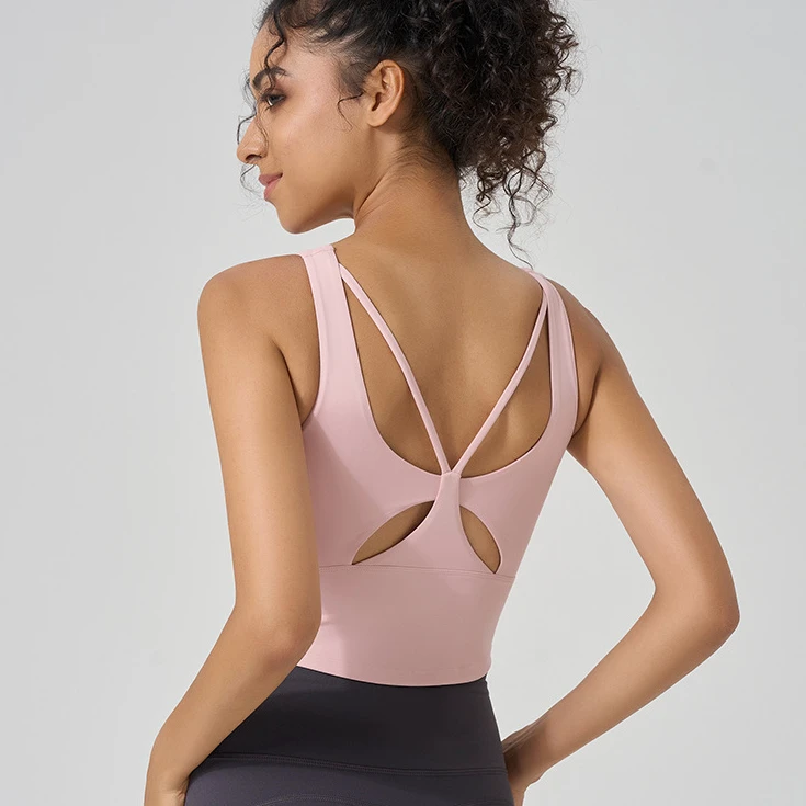 High-Support Breathable Four-Way Stretch Quick Dry Yoga Top Cross-Back Seamless Sports Bra for Pilates & Fitness Summer