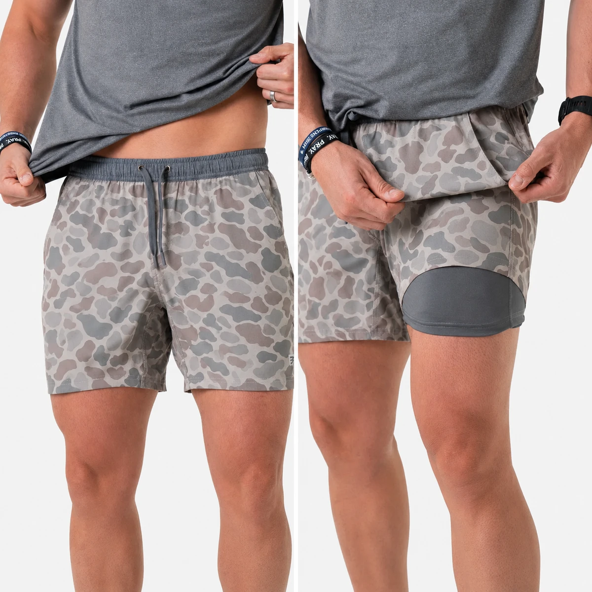 Wholesale Camouflage Shorts Men Lightweight Quick Dry Elastic Waist Outdoor Performance Mens 2-in-1 Camo Hiking Shorts Custom