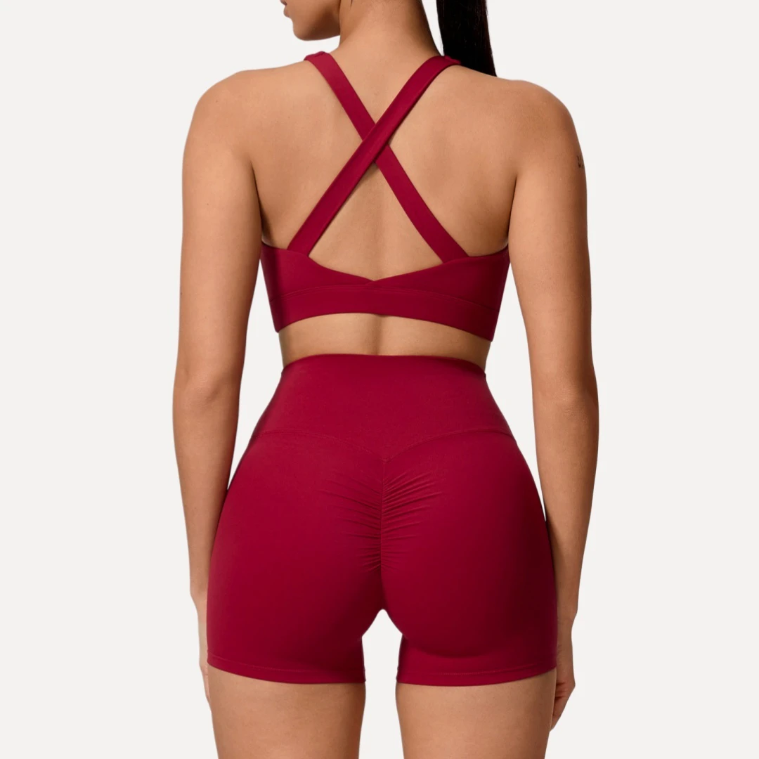 Girls Outdoor Sports Cycling Wear Cross Back Shockproof Sport Bra & Scrunch Butt Shorts Fitness Yoga Wear Suit
