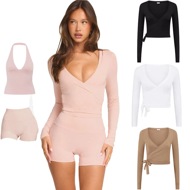 Women's Custom Breathable Four-Way Stretch Plus Size Lightweight Eco-Friendly Activewear V-Neck Long Sleeve Skinny Fit