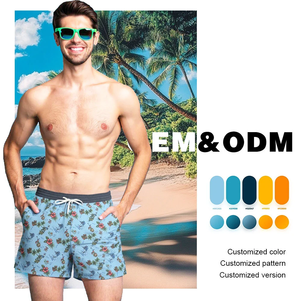 Men's Casual Swim Shorts with Custom Print Cotton/Polyester/Spandex Material Stretch Side Pocket Drawstring Plus Size