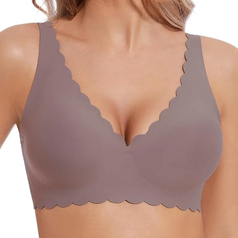 Seamless Thin Wire-Free Solid Knitted Deep V Push Up Bra With Removable Pads U-Back Invisible T-Shirt Bra For Everyday Comfort