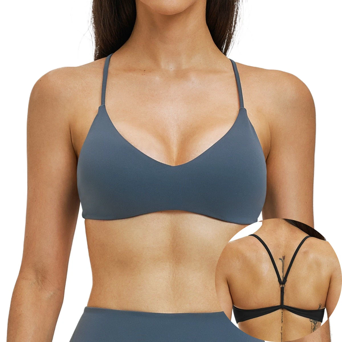 Women Solid Color Beautiful Back Pad Bra Breathable Cross Shoulder Fitness Yoga Top Quick Dry Soft Sport Bra