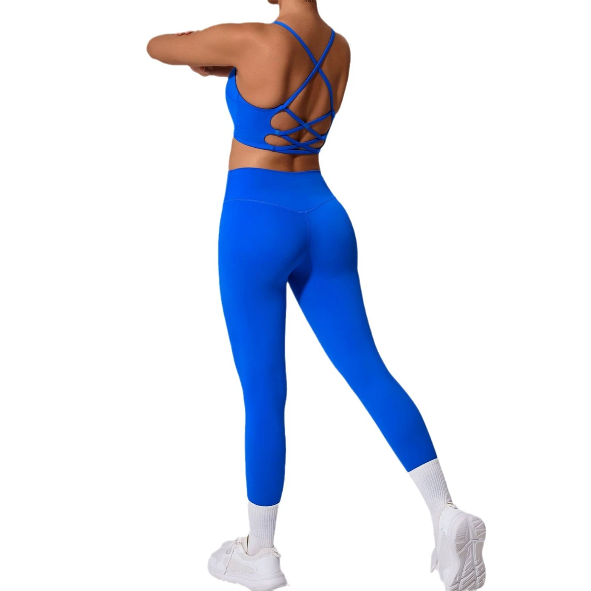 European American Two-Piece Set Quick-Drying Shock-Proof Yoga Fitness Sports Suit for Autumn Winter Naked Sports Clothing Waist