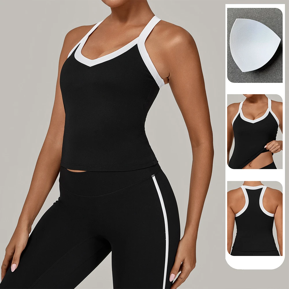 Wholesale Women Camisole Sleeveless Slim Fitted Sportswear Tops Fitness Yoga Wear Tank Contrast Color Top for Running