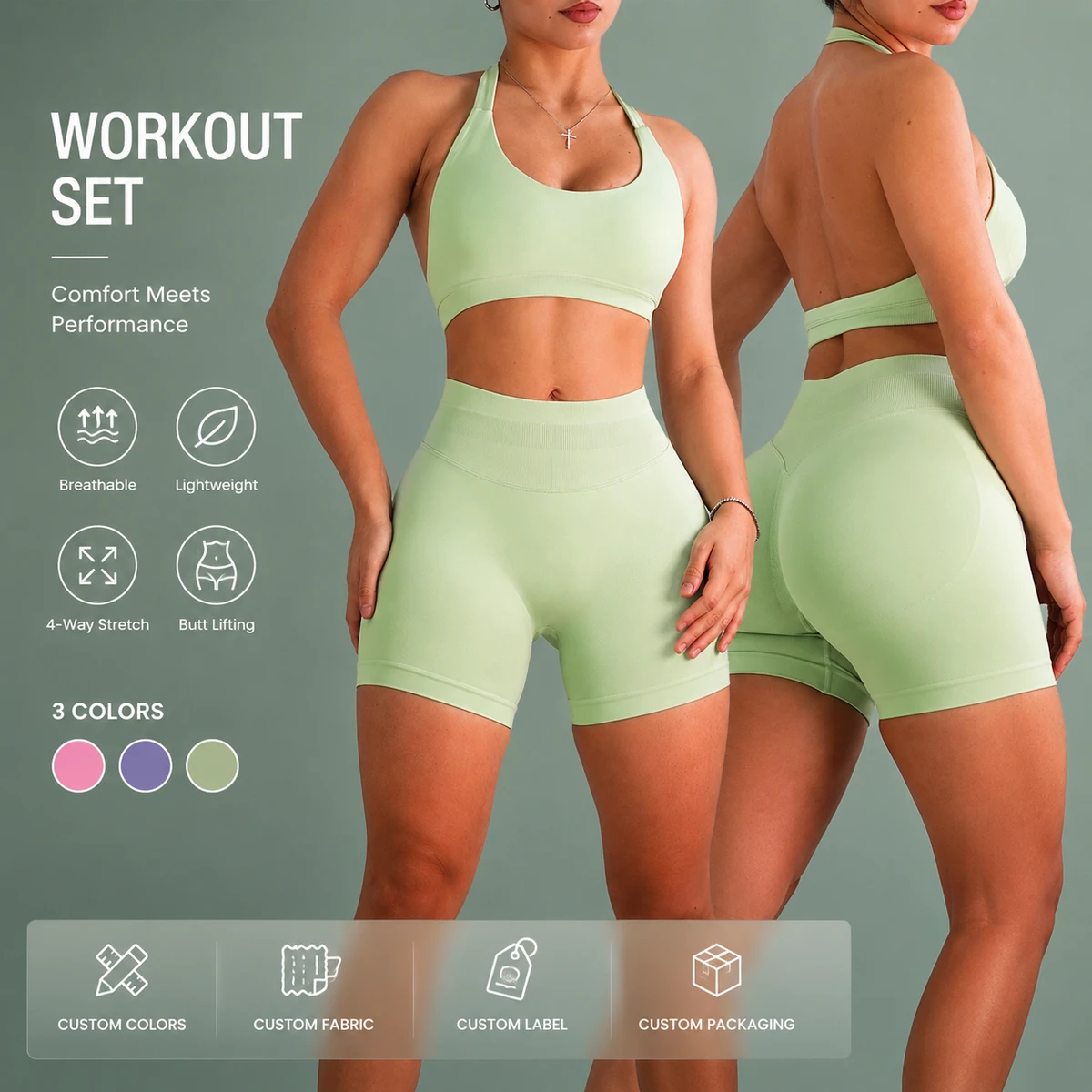 Custom Women's Two Piece Seamless Yoga Clothing Sets Gym Fitness Breathable Tight Butt Lift Sports Wear